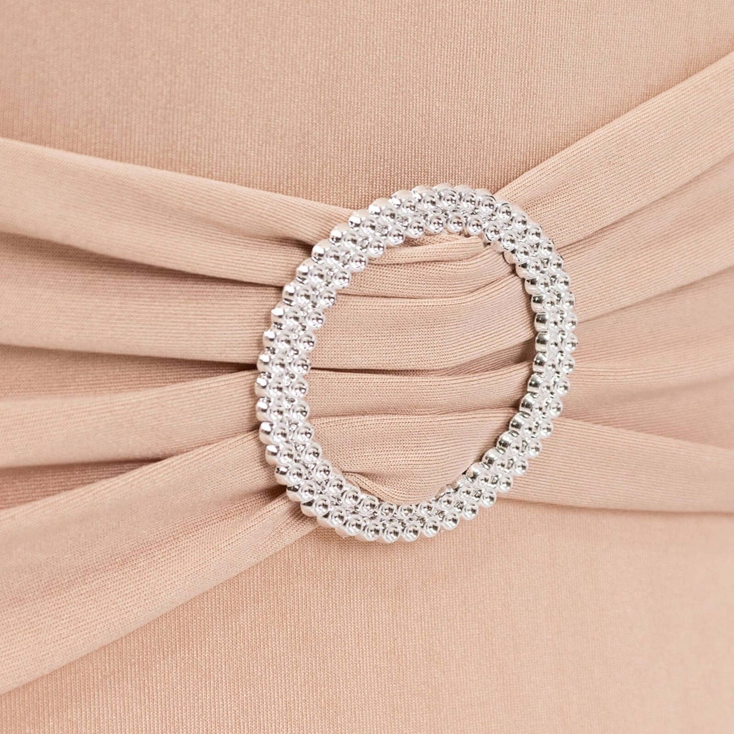 Stretch Spandex Chair Cover Nude for Folding Chairs - Secure Fit Slipcover with Silver Rhinestone Buckled Sash Band