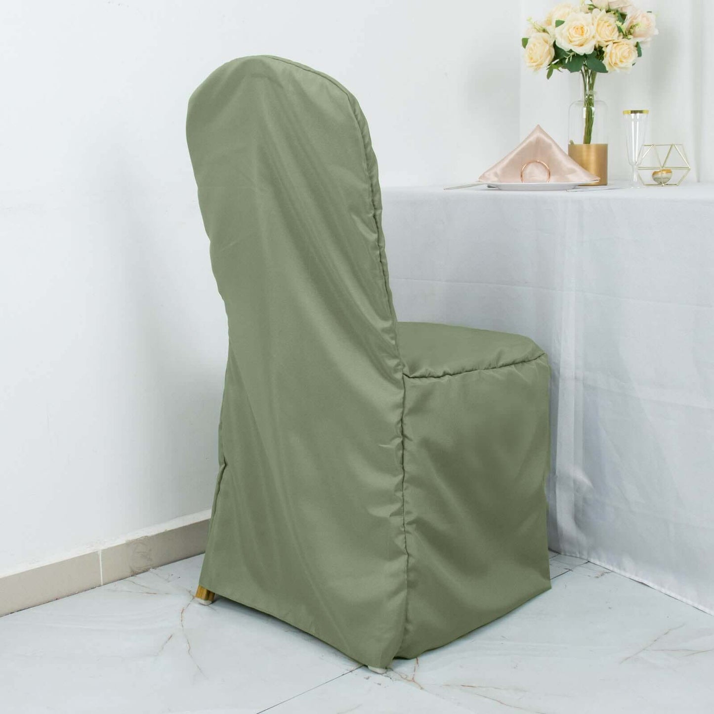 Polyester Slip On Banquet Chair Covers Dusty Sage Green - Stain-Resistant Reusable Durable Fabric