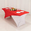 Stretch Spandex 72"x30" Rectangle Table Cover Red/White Cross Over Design - Versatile & Sleek Two-Piece Fitted Tablecloth with Elastic Foot Pockets