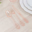 72 Pcs Plastic Silverware Set in Baroque Style Transparent Blush - Heavy Duty Disposable Knife, Fork, and Spoon Set