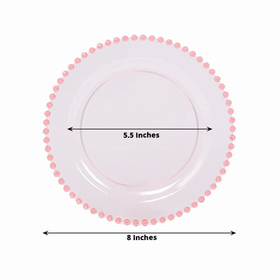 10-Pack Transparent Blush Plastic Dessert Plates â€“ 8" Round with Beaded Rim, Disposable for Parties & Events