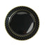 10-Pack Plastic 7.5" Round Dessert Plates in Black with Gold 3D Polka Dotted Rim - Durable Disposable Appetizer Salad Plates for Modern Themed Events & Banquets