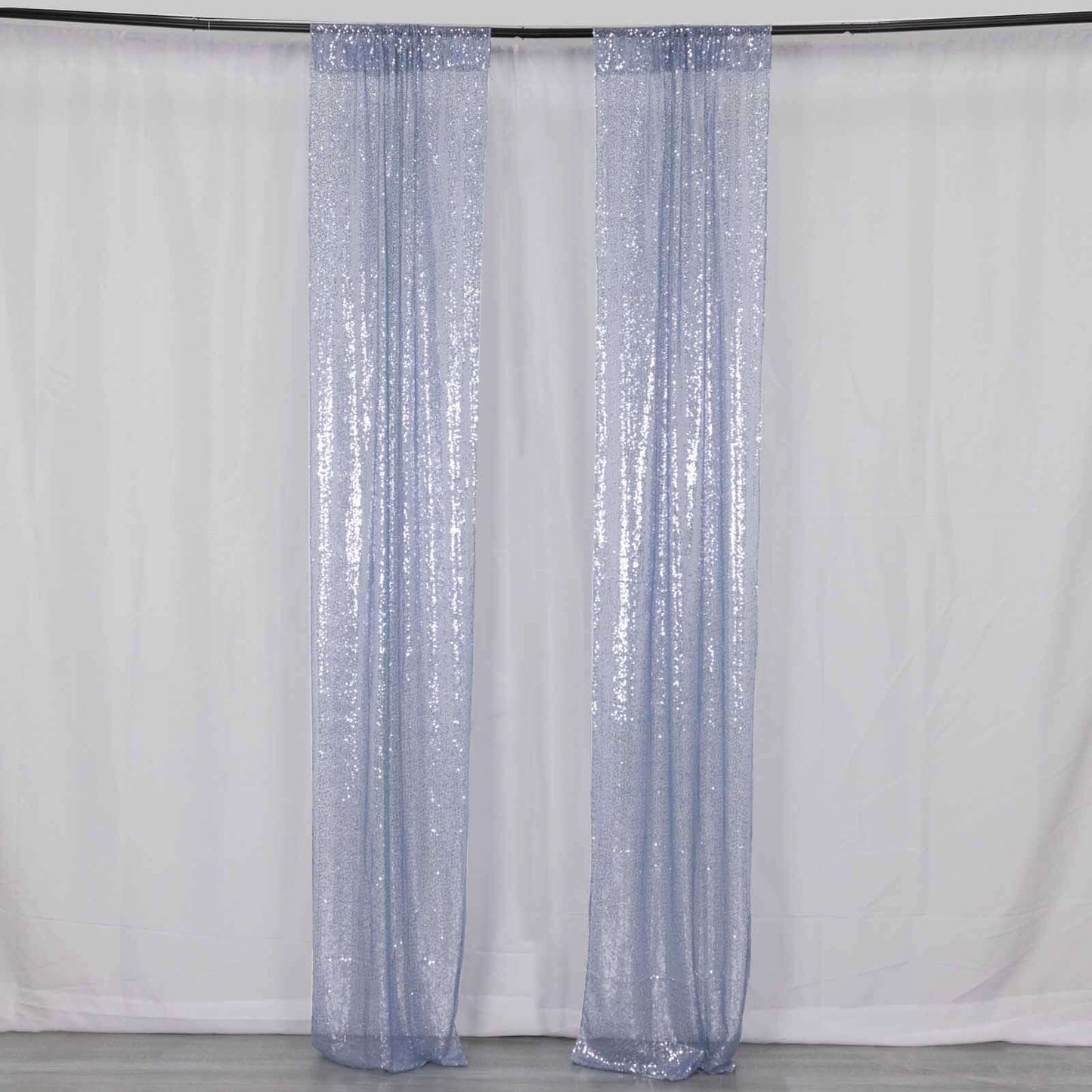 2 Pack Dusty Blue Sequin Event Curtain Drapes with Rod Pockets, Seamless Backdrop Event Panels - 8ftx2ft