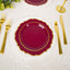 10-Pack Plastic 8" Round Dessert Plates in Burgundy with Gold Scalloped Rim - Disposable Appetizer/Salad Plates