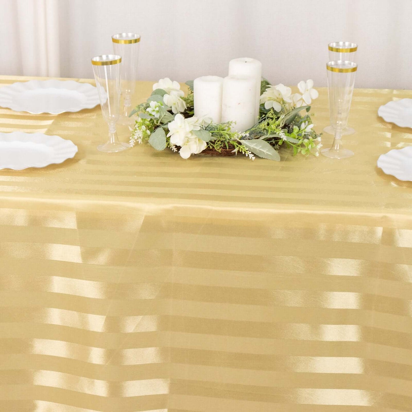 Satin Striped 90"x132" Rectangular Tablecloth Champagne - Seamless Silky Smooth Table Cover