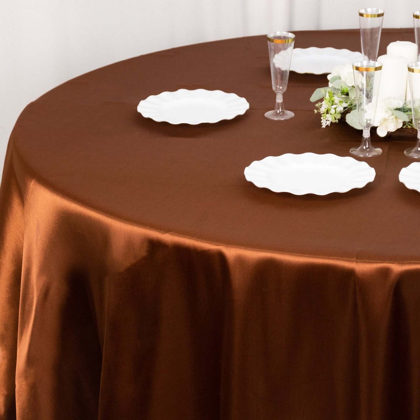 Satin 108" Round Tablecloth Cinnamon Brown - Smooth and Lustrous Table Cover