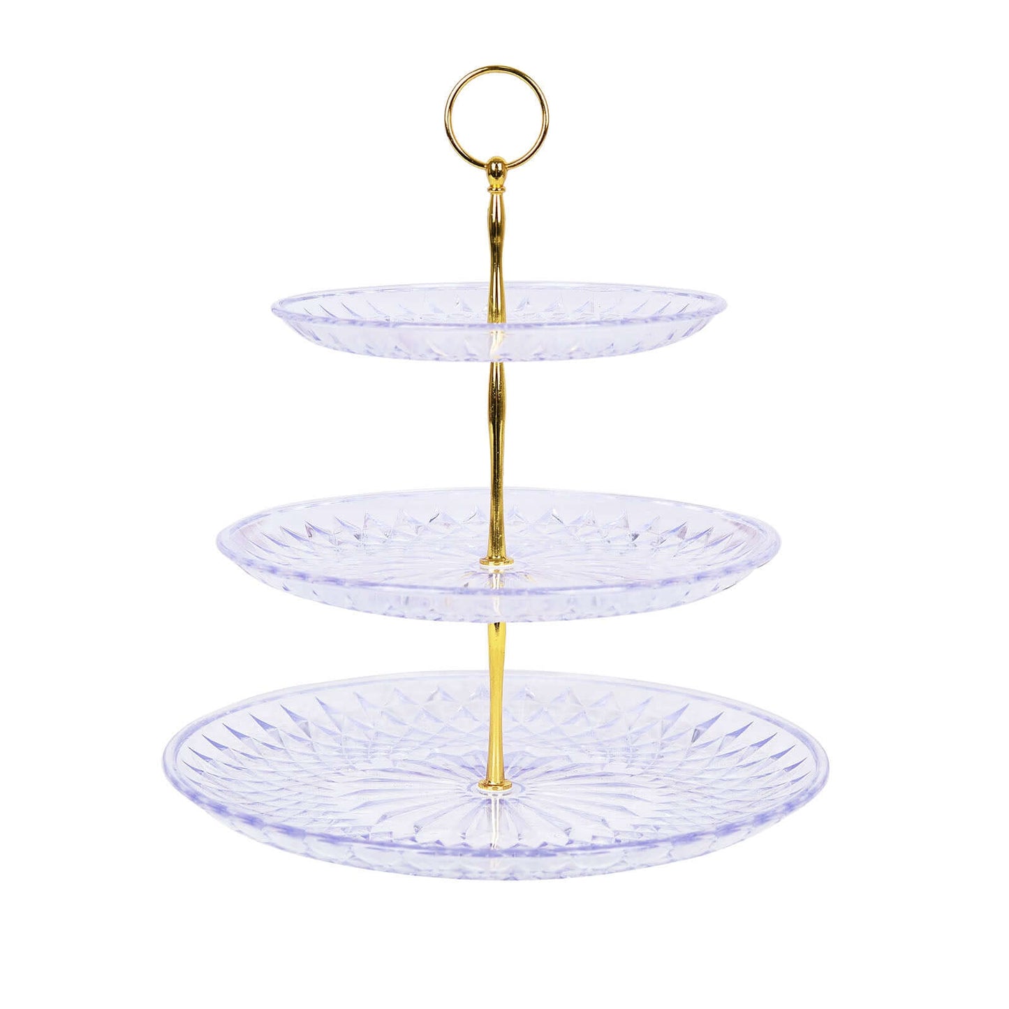 3-Tier Acrylic Cupcake Stand Clear - Sturdy Dessert Serving Tray Platter with Gold Top Handles for Classy Special Occasions & Dessert Buffets 12"