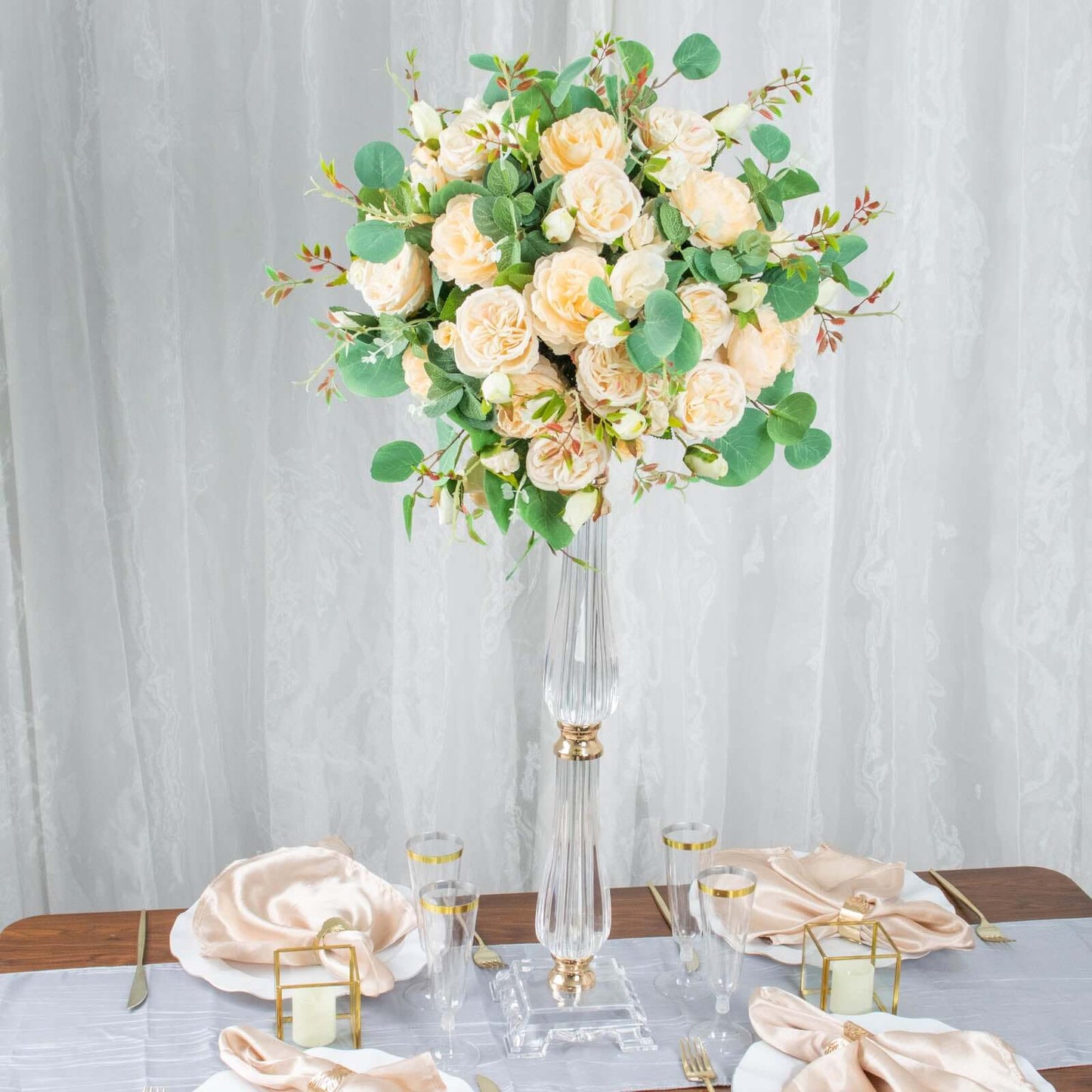 Acrylic Crystal Pillar Candle Stand Gold/Clear - Table Centerpiece and Wedding Flower Bowl Pedestal 24"