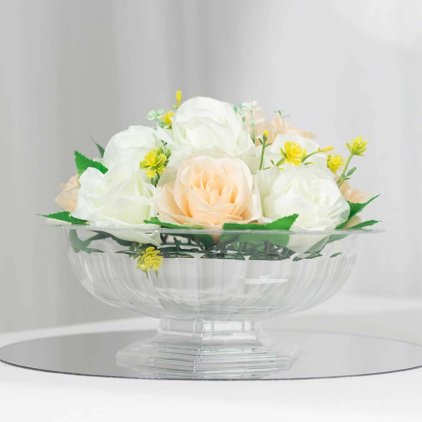 3-Pack Plastic Footed Compote Bowl Flower Vases Roman Style Clear - Round Decorative Pedestal Table Centerpieces 10"