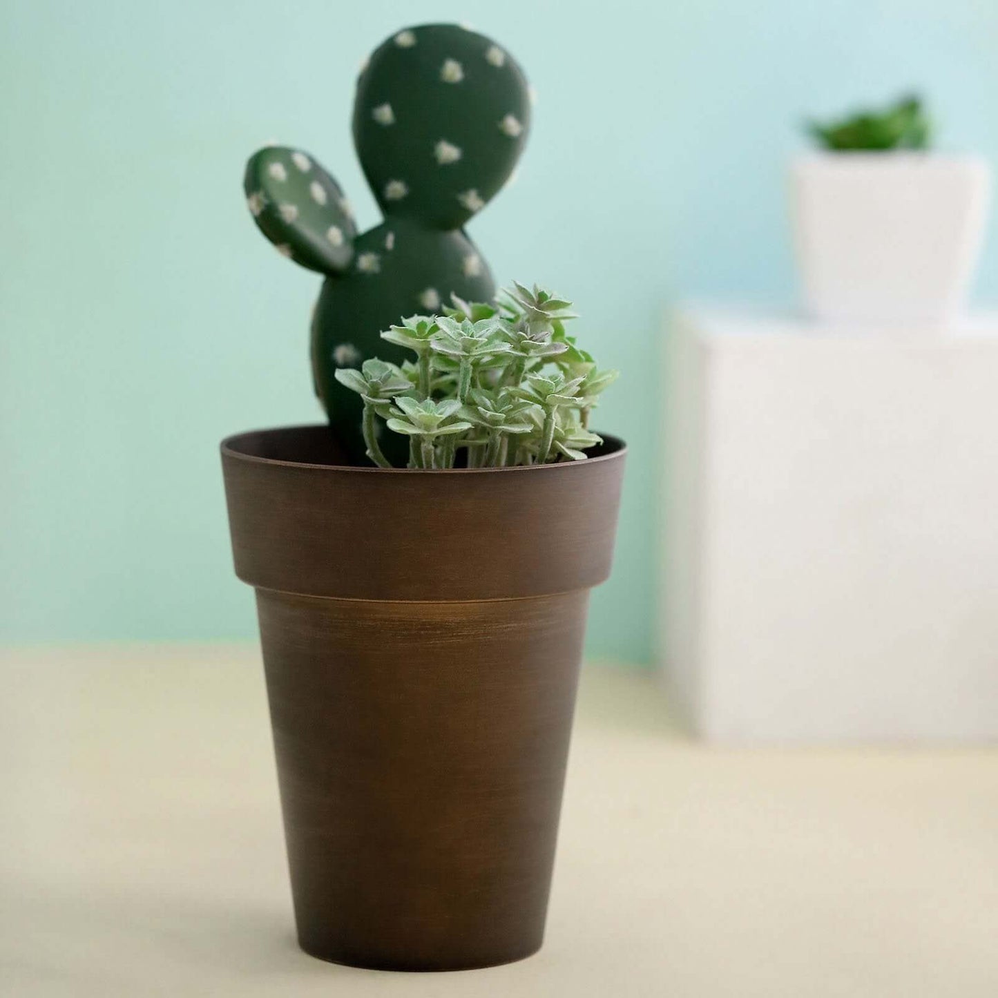 2-Pack Flower Plant Pots Medium Design Rustic Brown - Plastic Indoor Decorative Planters 6"