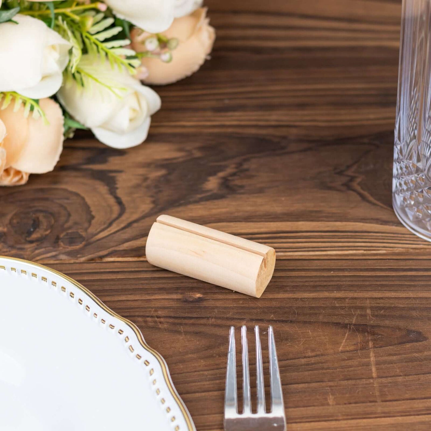 10-Pack Wooden Place Card Holders Farmhouse Cylindrical Design Natural - Rustic Table Number Stands 2"