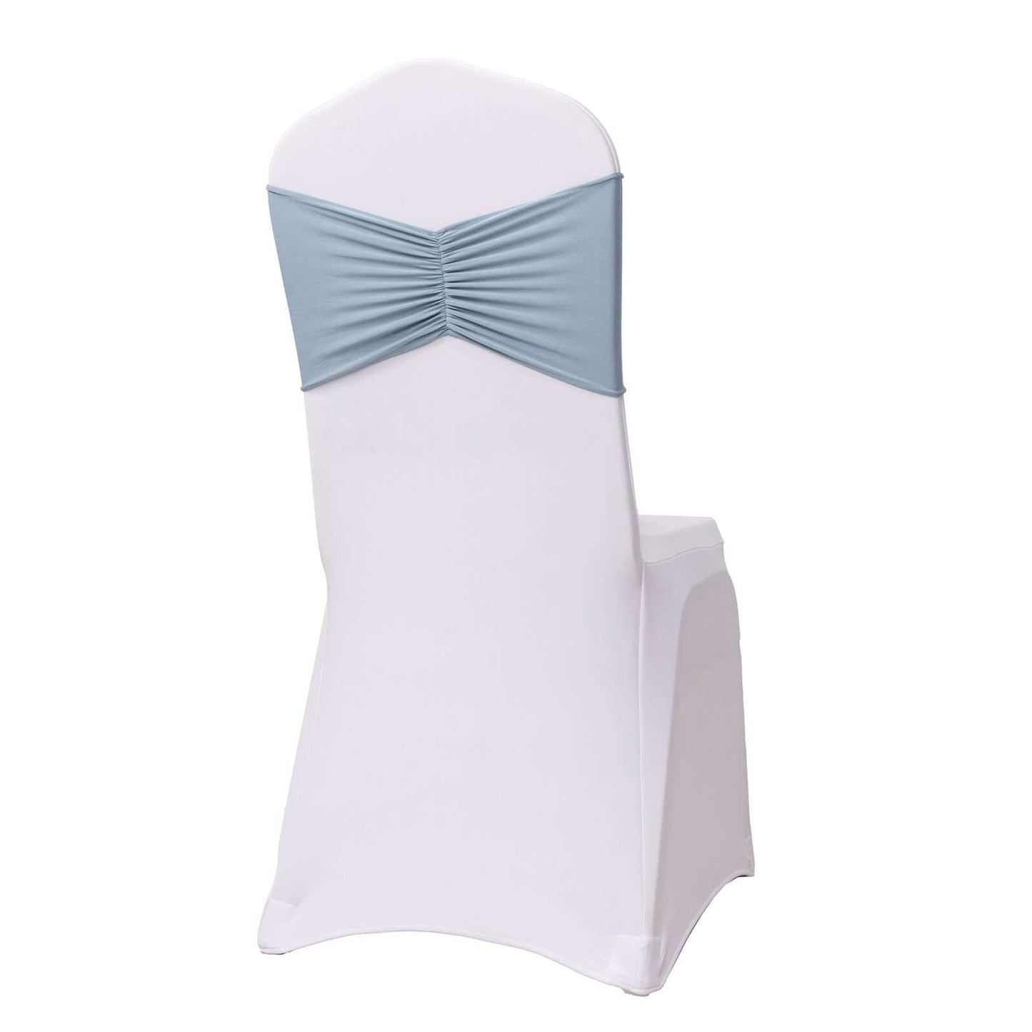 5 Pack Spandex Chair Sashes Dusty Blue Ruffled Style - Wide Easy to Use Stretch Chair Bands 8"x13"