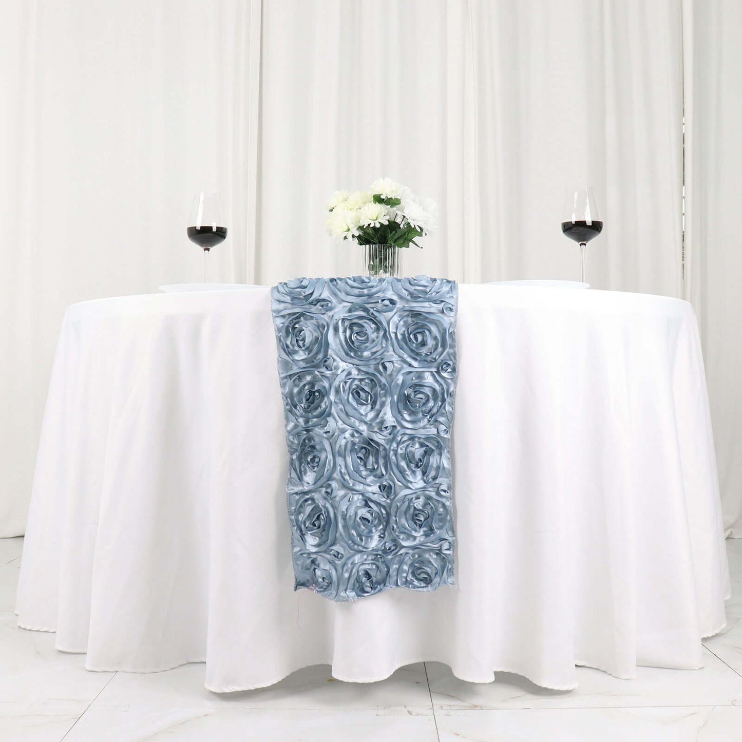 Rosette Satin 14"x108" Table Runner Dusty Blue - Grandiose Design