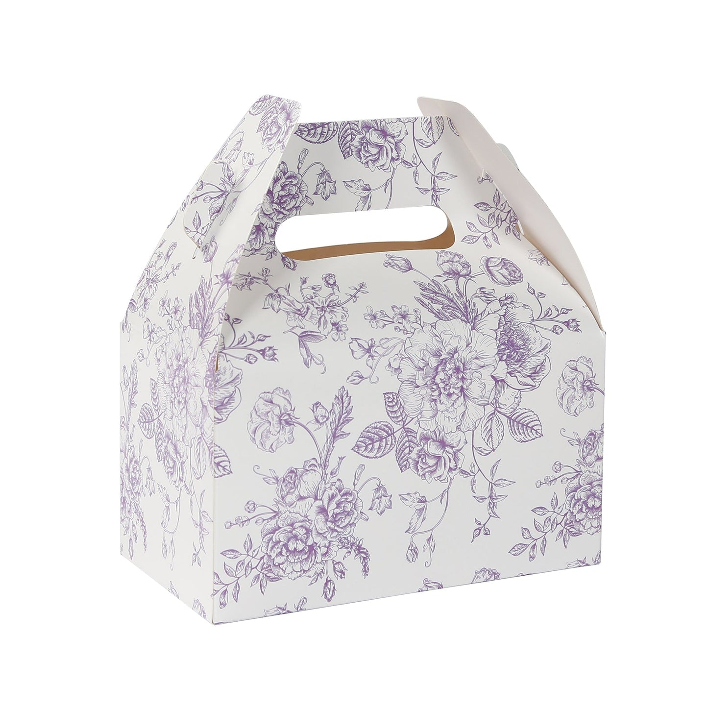 25 Pack Candy Treat Tote Boxes in French Toile Pattern - Matte Lavender and White Party Favor Gable Boxes, Cardstock Paper - 6"x3.5"x7"