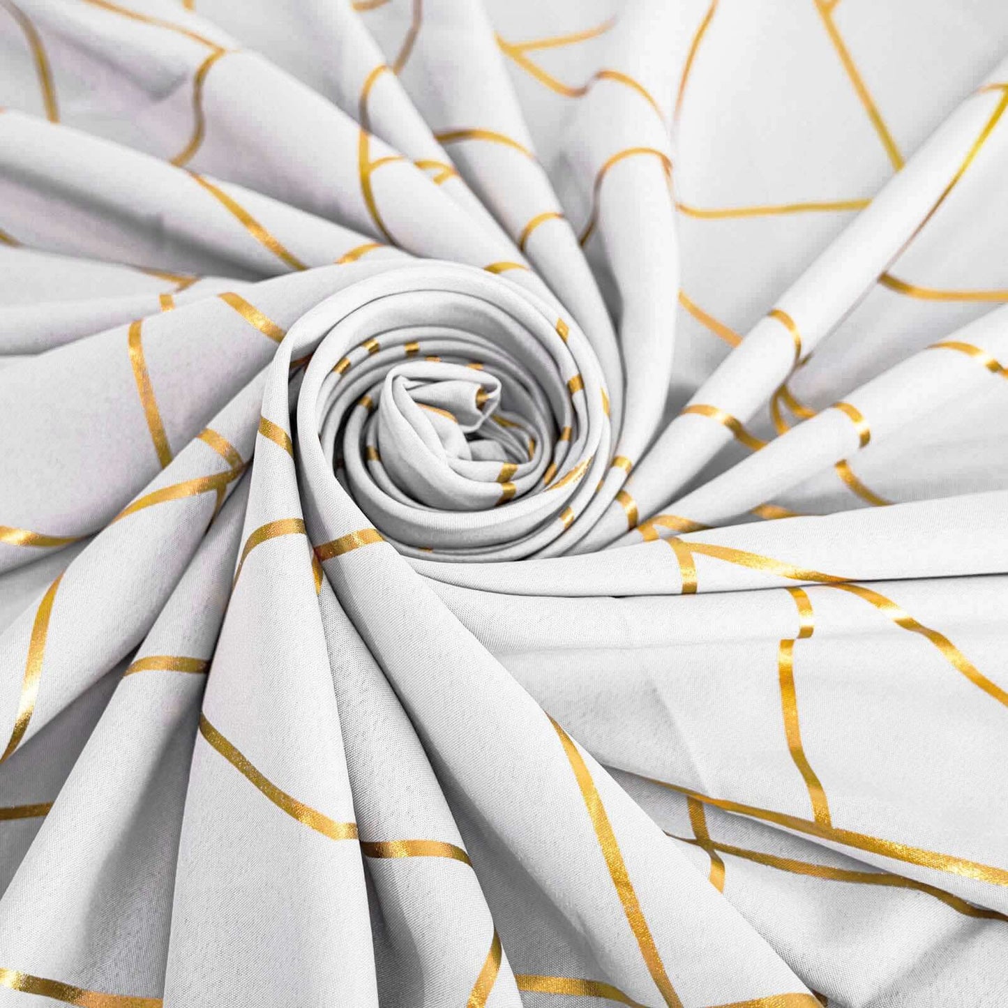 Polyester 60"x102" Rectangle Tablecloth White with Gold Foil Geometric Pattern - Wrinkle-Resistant and Durable Table Cover for Weddings & Events