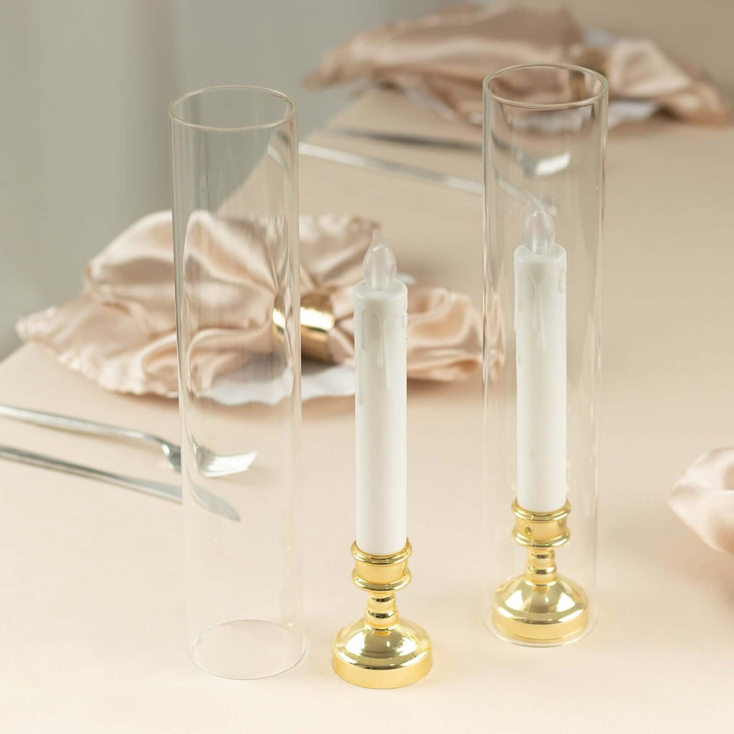 2-Pack Glass Pillar Hurricane Candle Shades - Clear Chimney Tube with 2.25" Wide Open Ends 12"