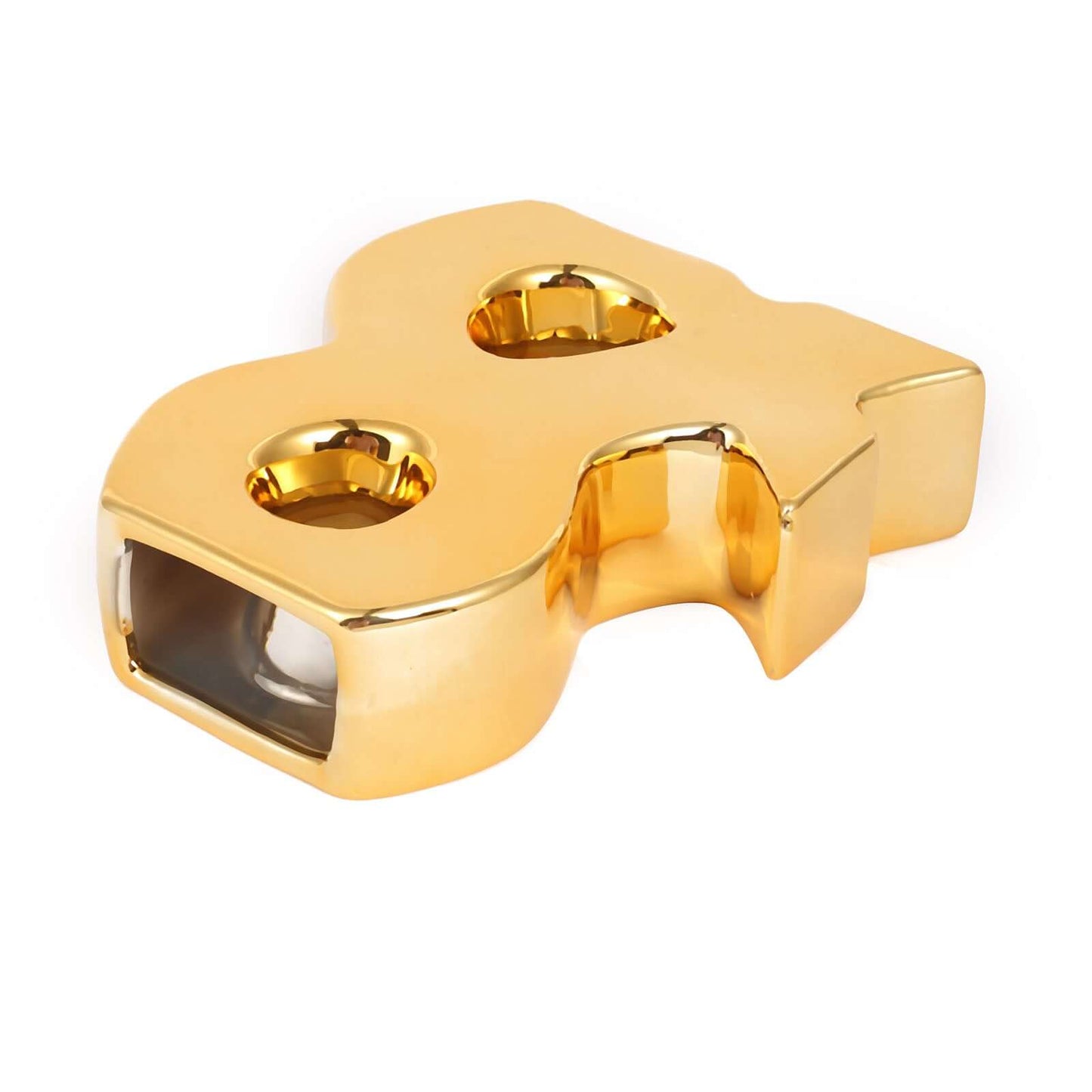 Shiny Ceramic Vase Symbol "&" Gold Plated - Chic Bud Planter Pot for Events & Decor 6"