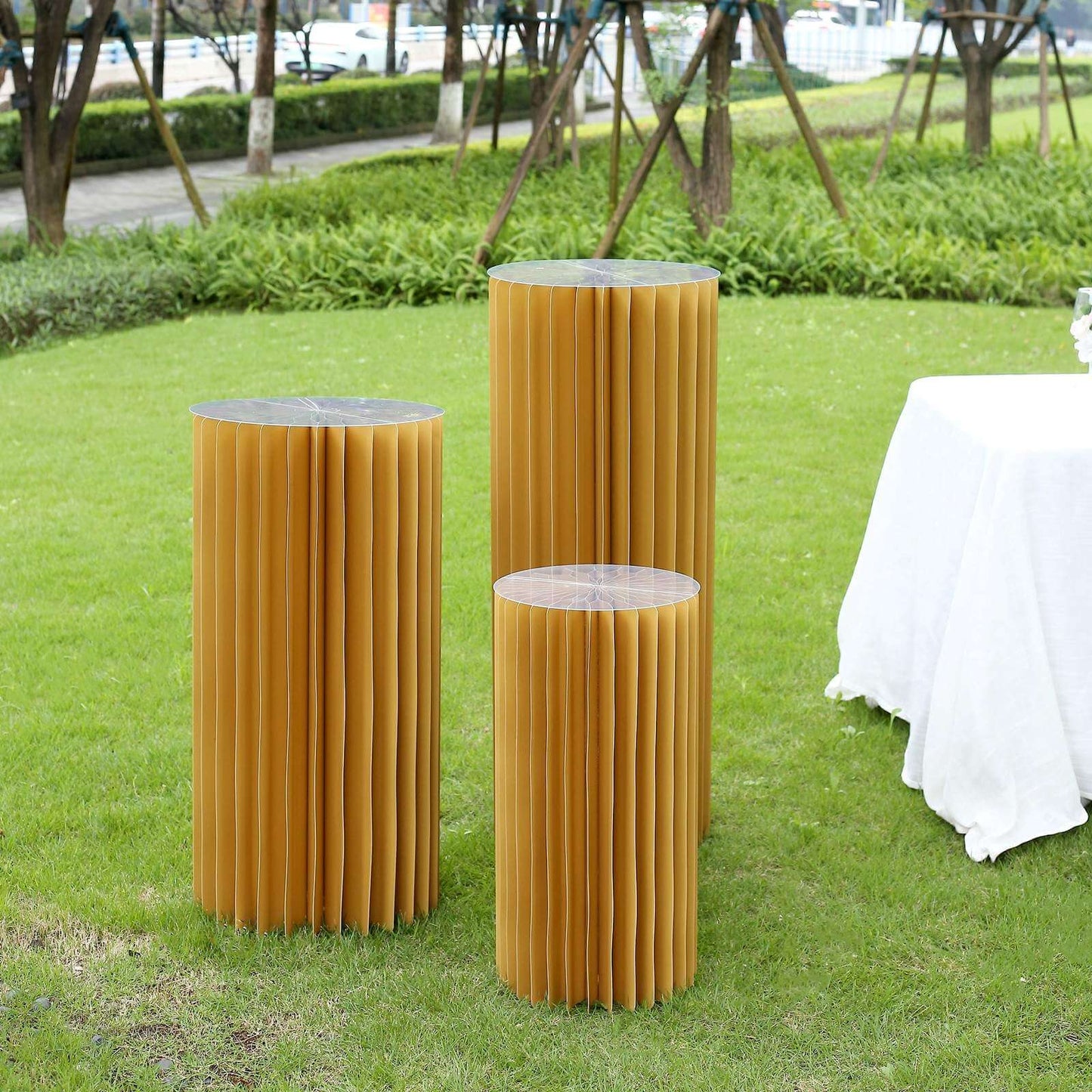 32" Gold Cylinder Display Column Stand, Pillar Pedestal Stand With Top Plate