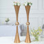 2 Pack 31" Shiny Gold Crystal Embellishment Trumpet Flower Vase, Reversible Plastic Table Centerpiece