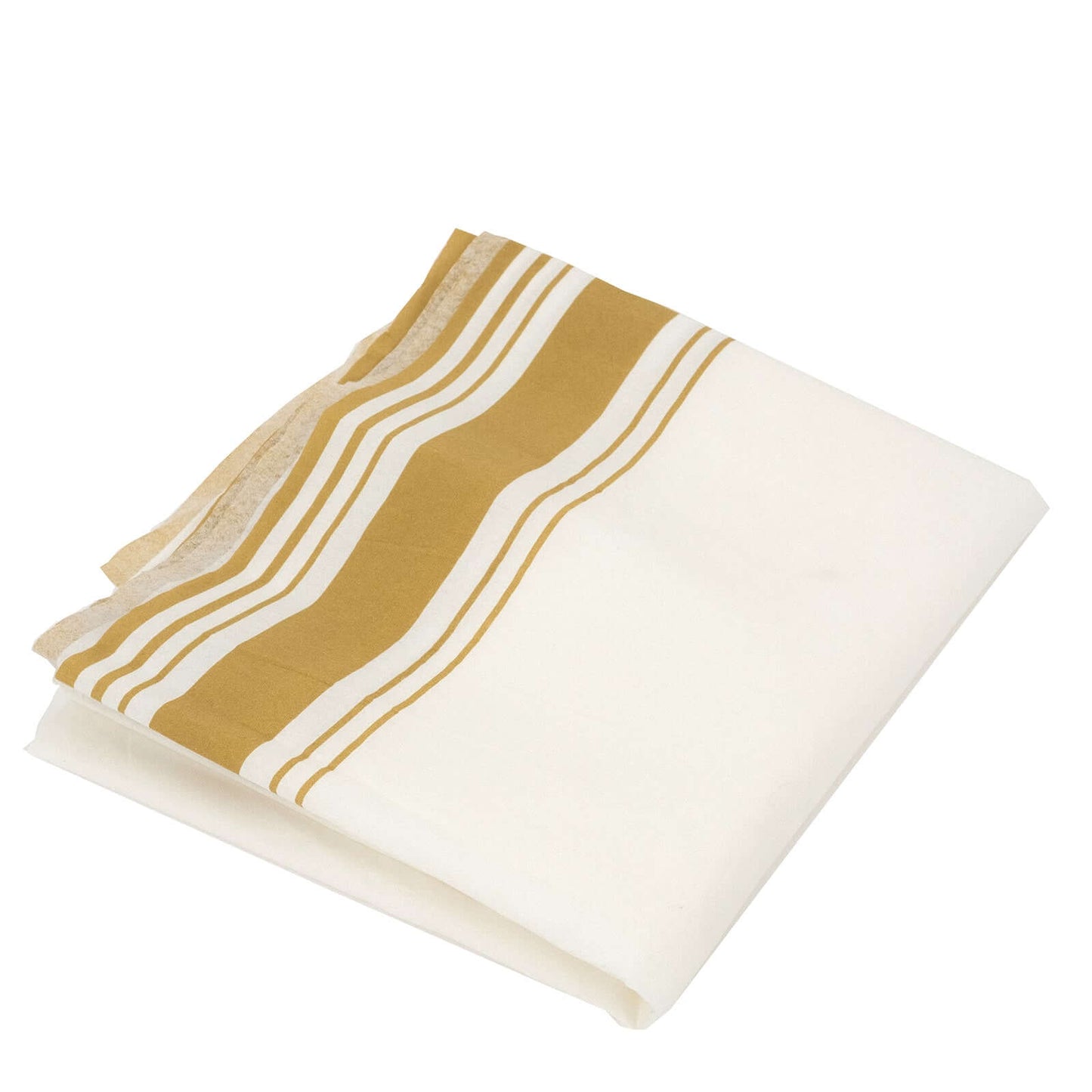 Linen-Like Paper 50"x108" Rectangle Tablecloth White - Disposable Airlaid Table Cover with Gold Striped Border