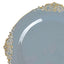 10-Pack Plastic 8" Round Dessert Plates in Dusty Blue with Gold Leaf Embossed Rim - Disposable Vintage Baroque Style Salad Plates