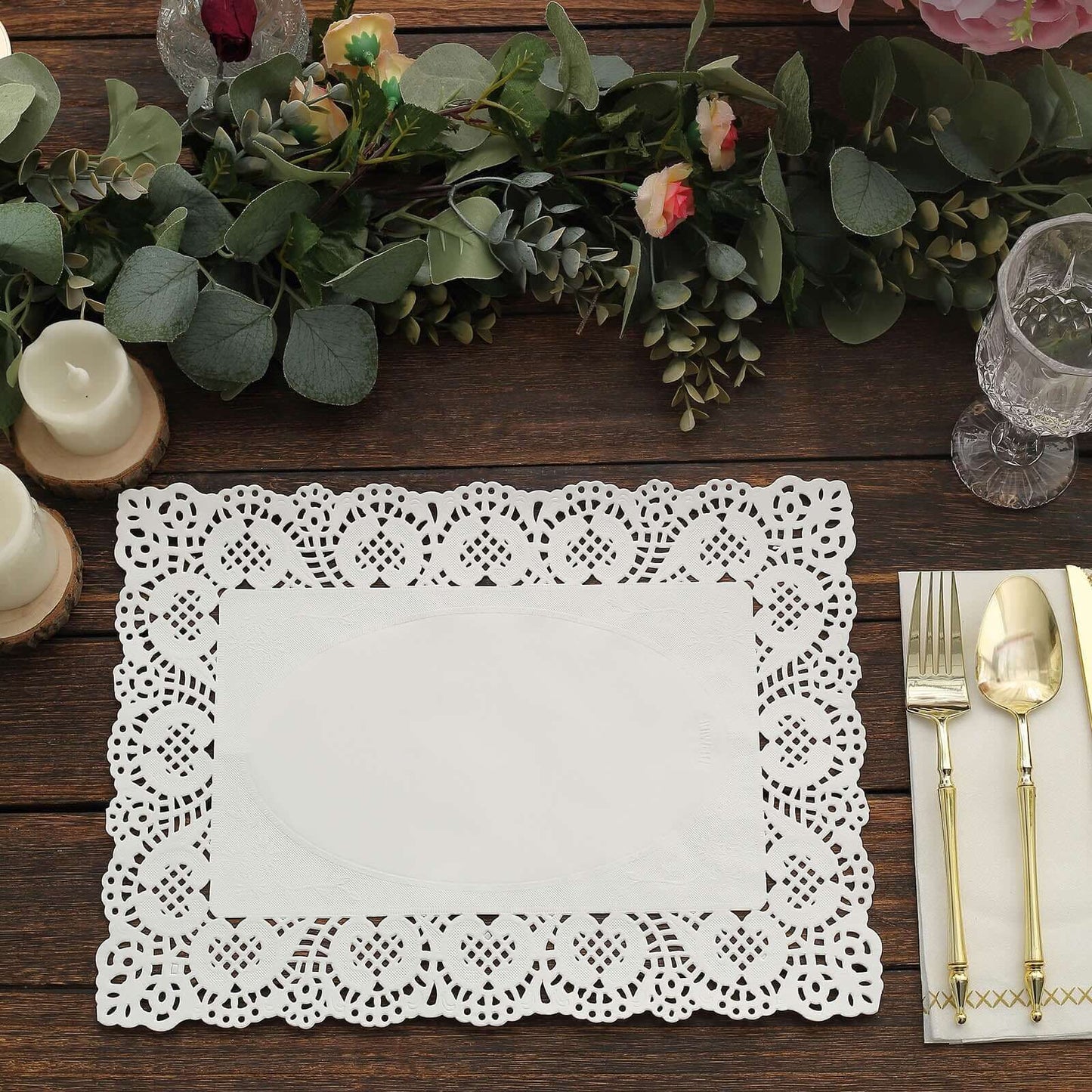 100 Pcs Paper 14"x10" Rectangle Placemats in White - Food Grade Lace Paper Doilies for Dessert Display & Table Decor