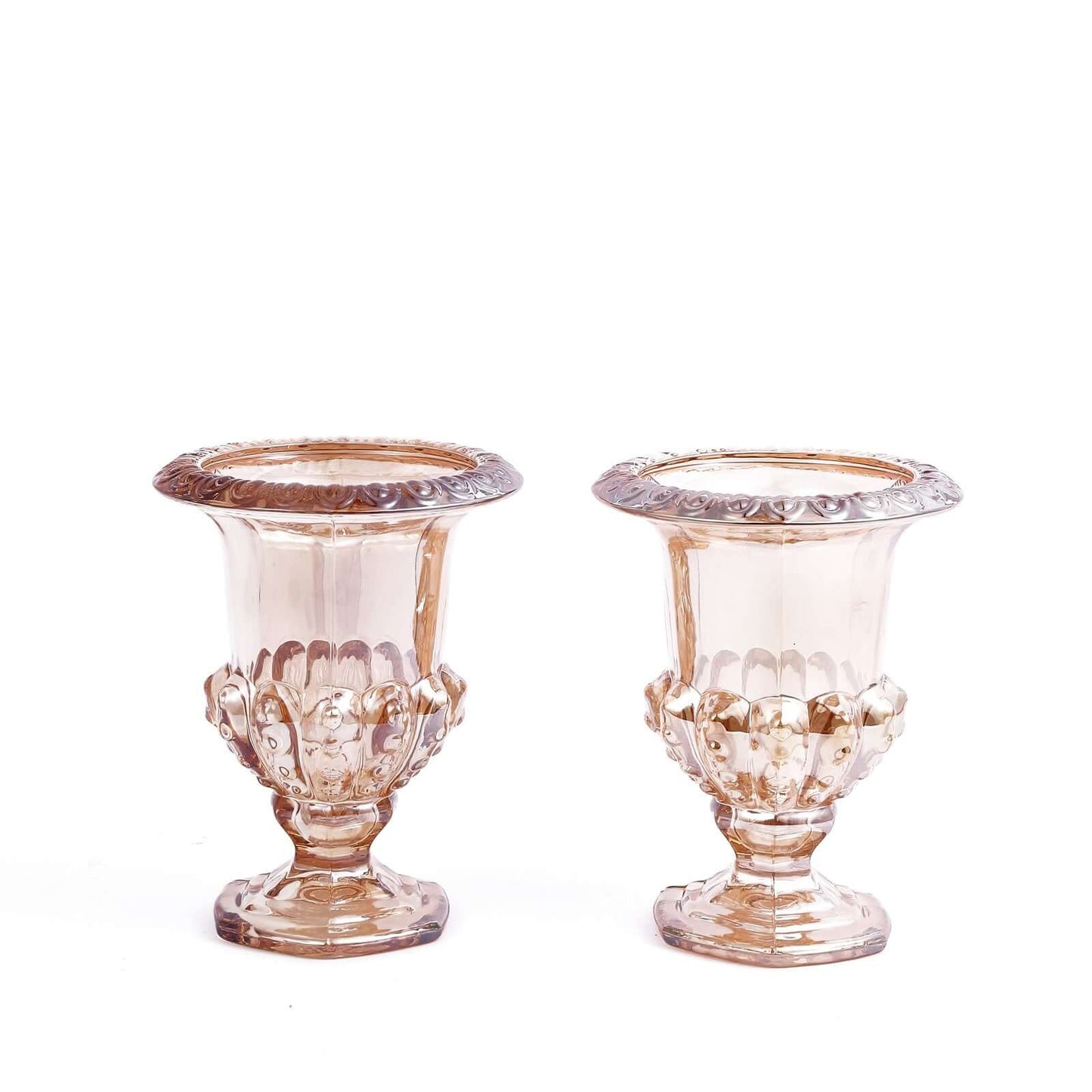 2-Pack Glass Mini Pedestal Flower Vases in Classic Roman Urn Style Amber Gold - Sophisticated Wedding Table Centerpieces 6"