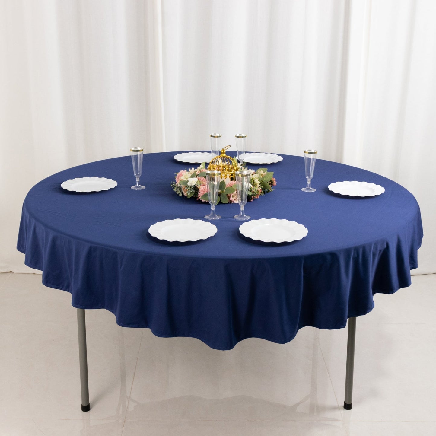 Scuba Round 70" Tablecloth Navy Blue - Wrinkle Free & Stain Resistant Table Cover