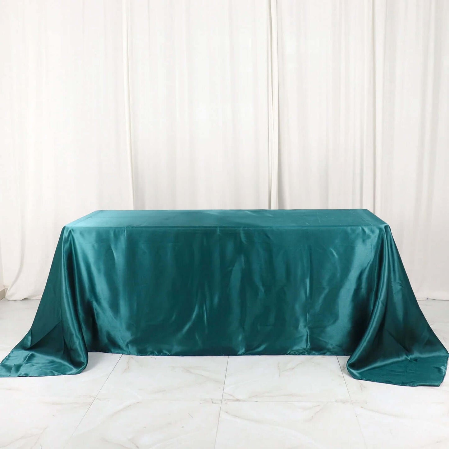 Satin Rectangular 90"x132" Tablecloth Peacock Teal - Seamless Table Cover
