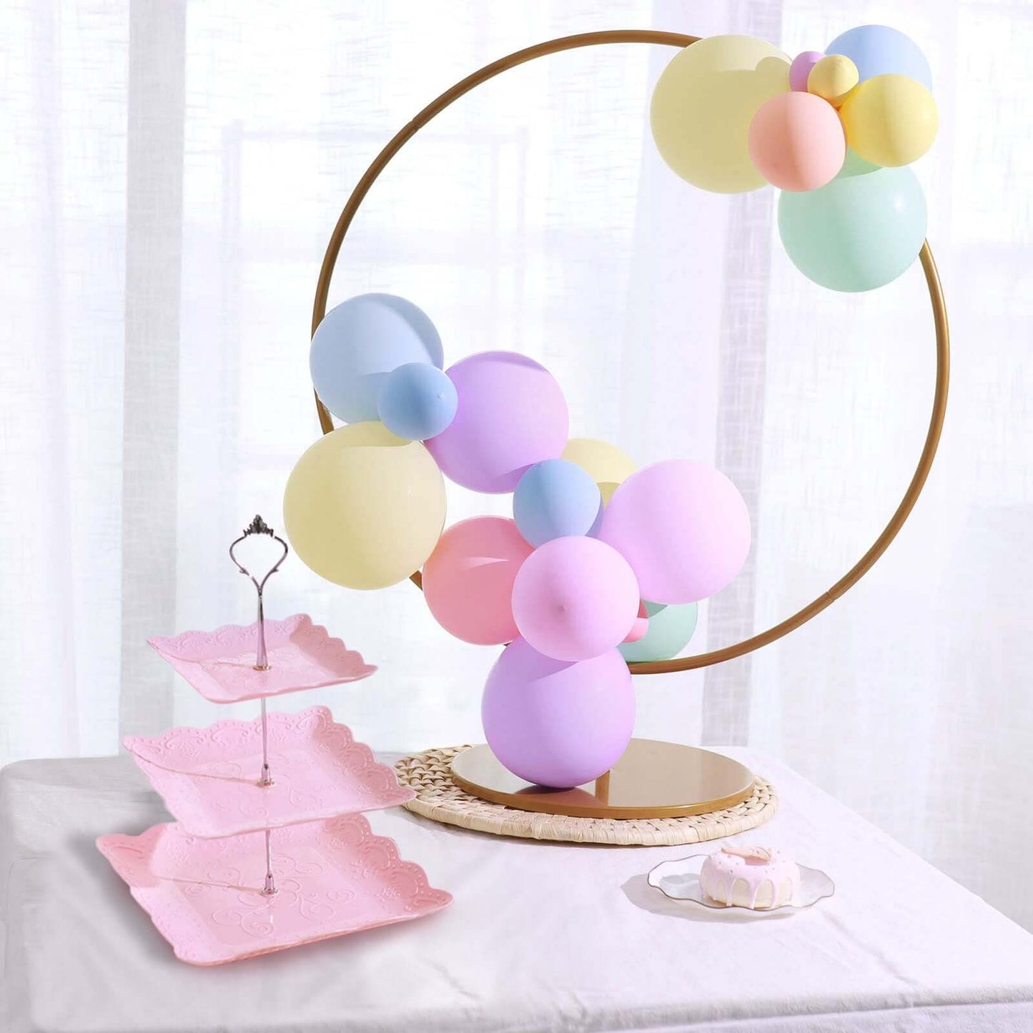 3-Tier Plastic Square Cupcake Stand Tower Pink - Charming Easy to Assemble Dessert Display Serving Tray Platter with Floral Embossed Scalloped Rim & Silver Handle for Tea Parties Weddings & Special Occasions 13"