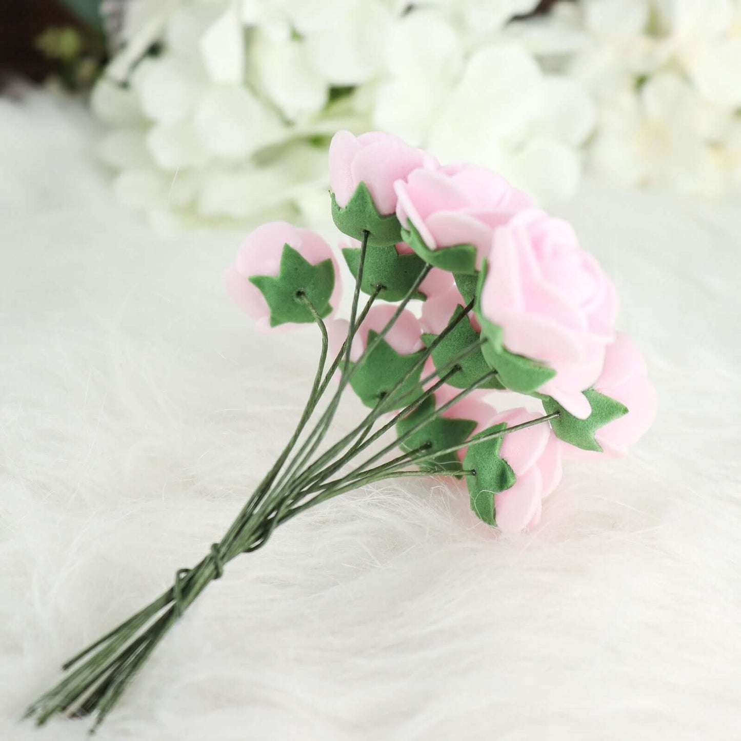 48 Roses 1" Pink Real Touch Artificial DIY Foam Rose Flowers With Stem, Craft Rose Buds