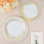 10-Pack Plastic 7" Round Dessert Plates in White with Gold Swirl Rim - Disposable Salad Plates for Classy Events & Banquets