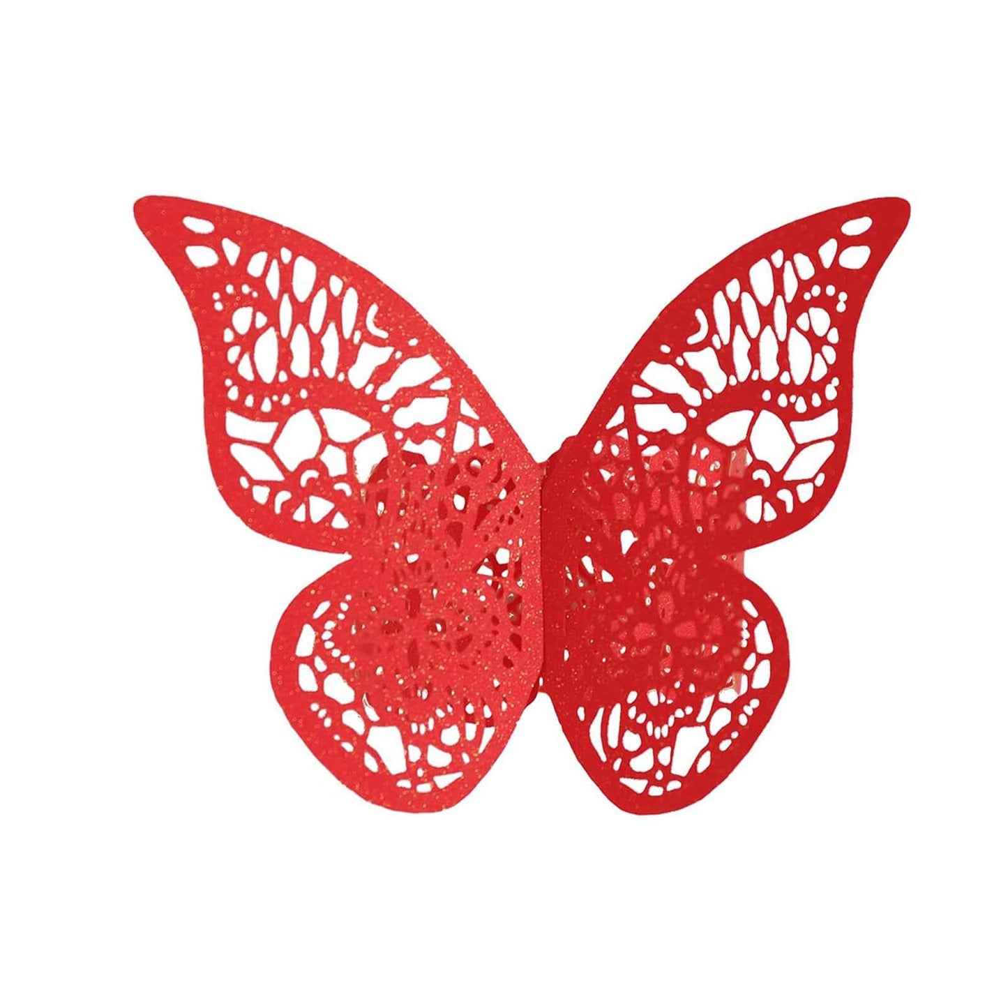 12-Pack Paper Napkin Rings Laser Cut Butterfly Red Shimmery - Decorative Serviette Holders