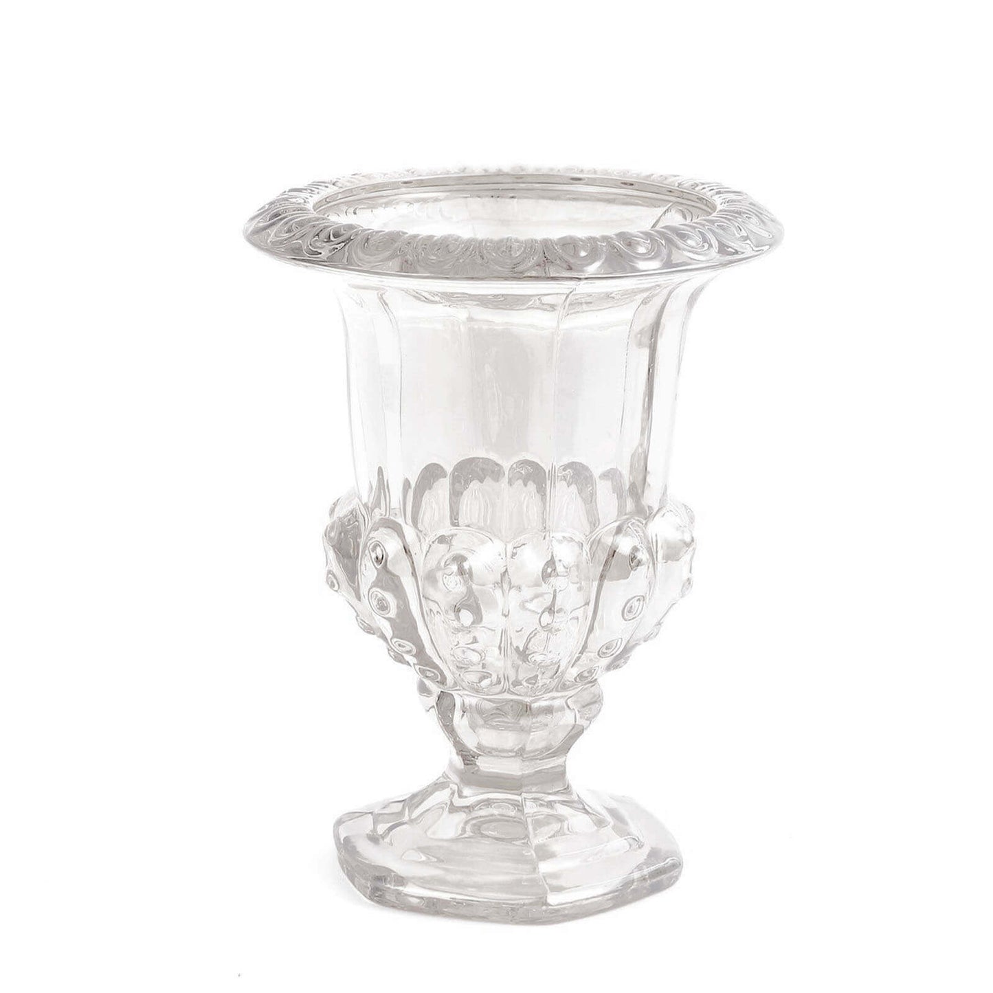 2-Pack Glass Mini Pedestal Flower Vases in Classic Roman Urn Style Clear - Sophisticated Wedding Table Centerpieces 8"