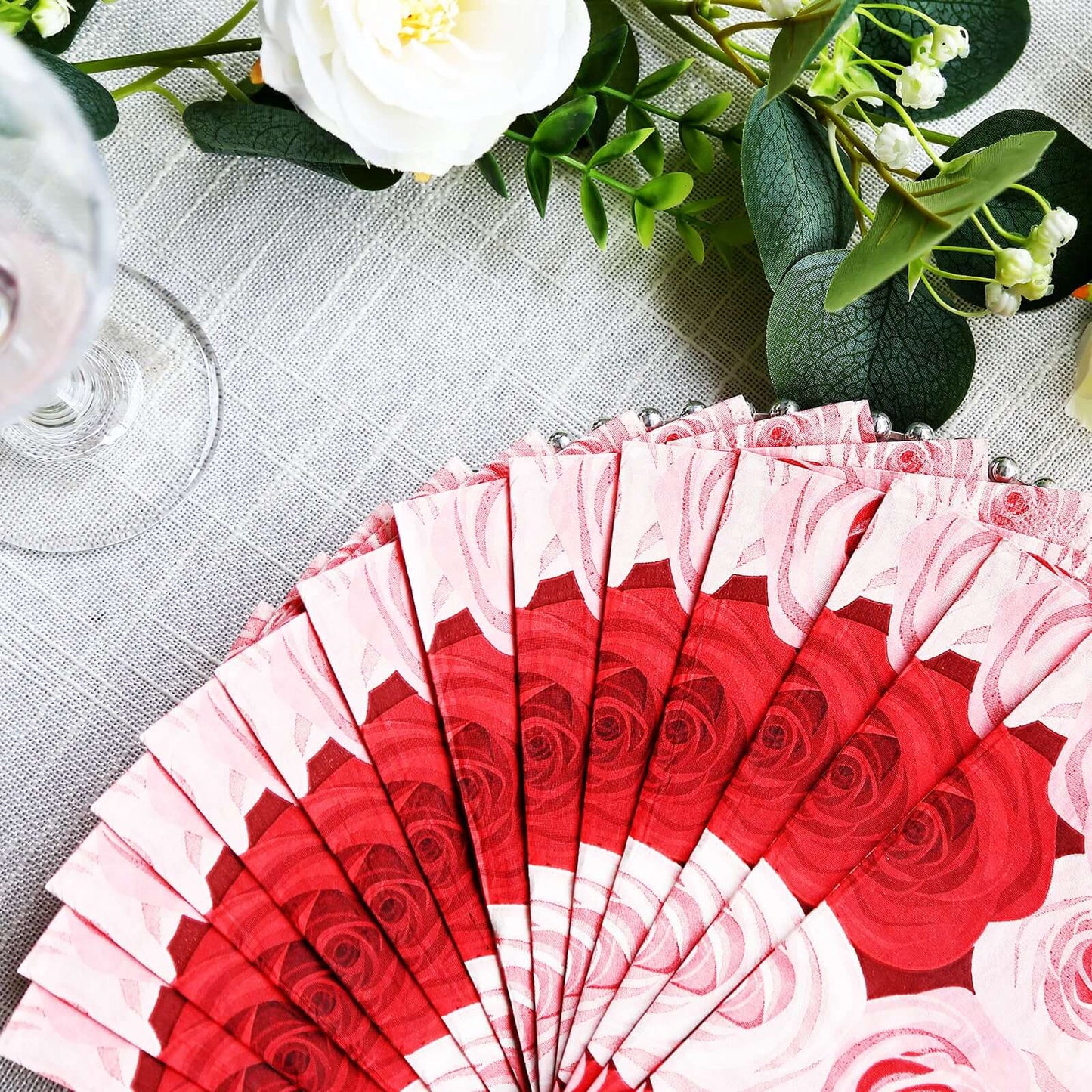 50-Pack Paper Dinner Napkins with Rose Floral Print Red/Pink 2 Ply - Stylish Boho Napkins for Events