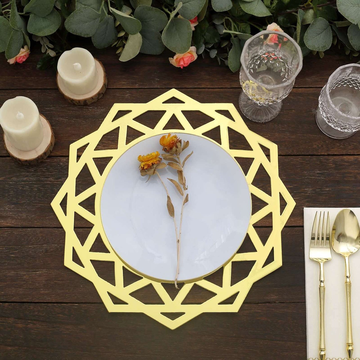 6-Pack Disposable Table Placemats in Metallic Gold Laser Cut Geometric Star Design - 700GSM Cardboard Placemats for Glamorous Table Settings 13"