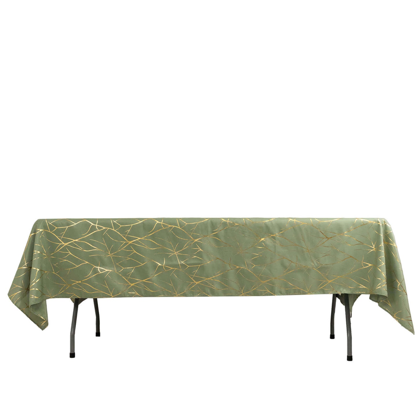 Polyester 60"x102" Rectangle Tablecloth Dusty Sage Green with Gold Foil Tree Branch Pattern - Wrinkle-Resistant & Durable Table Cover