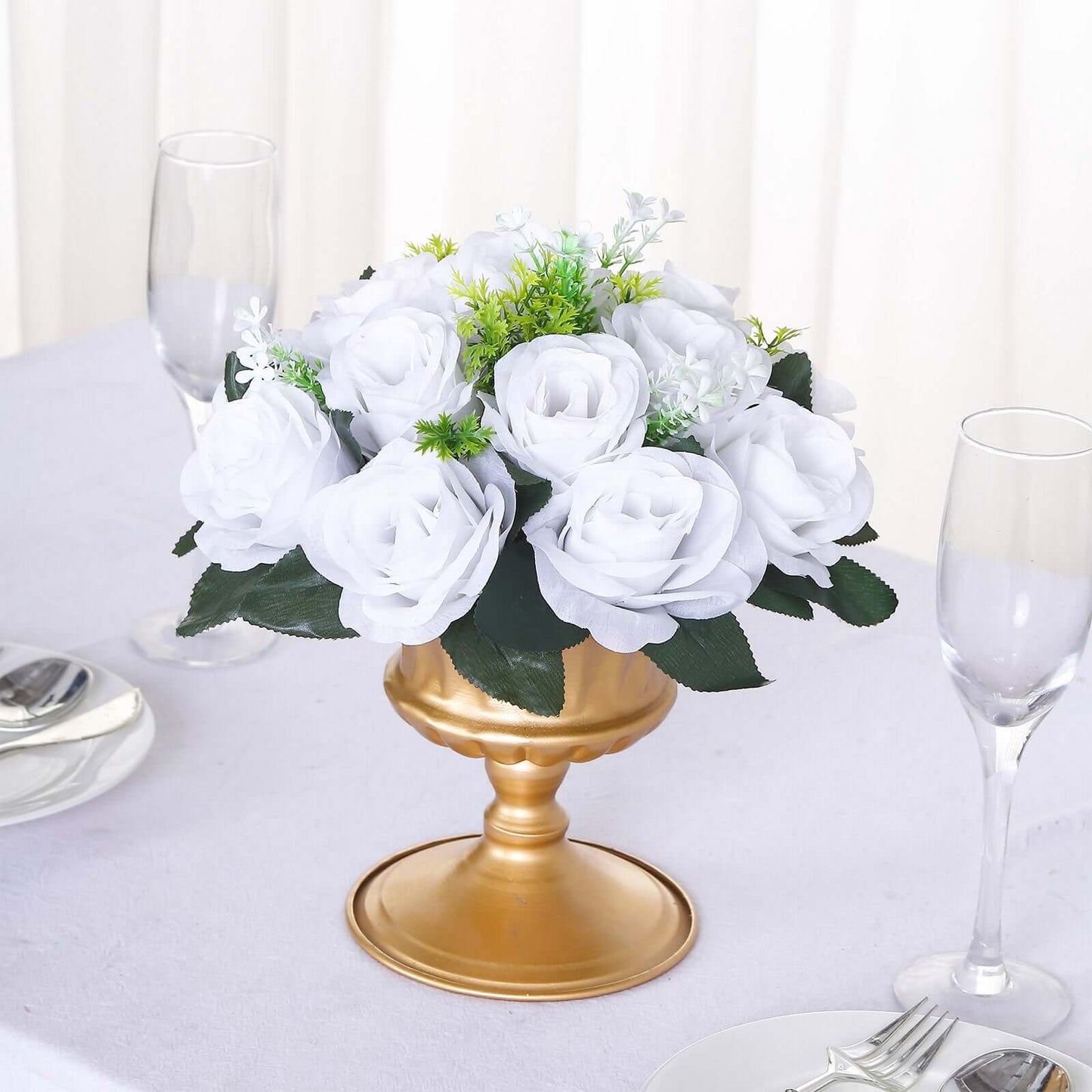 2 Pack White Silk 15-Head Rose Flower Balls For Centerpieces - 10", Artificial Kissing Ball Floral Arrangements