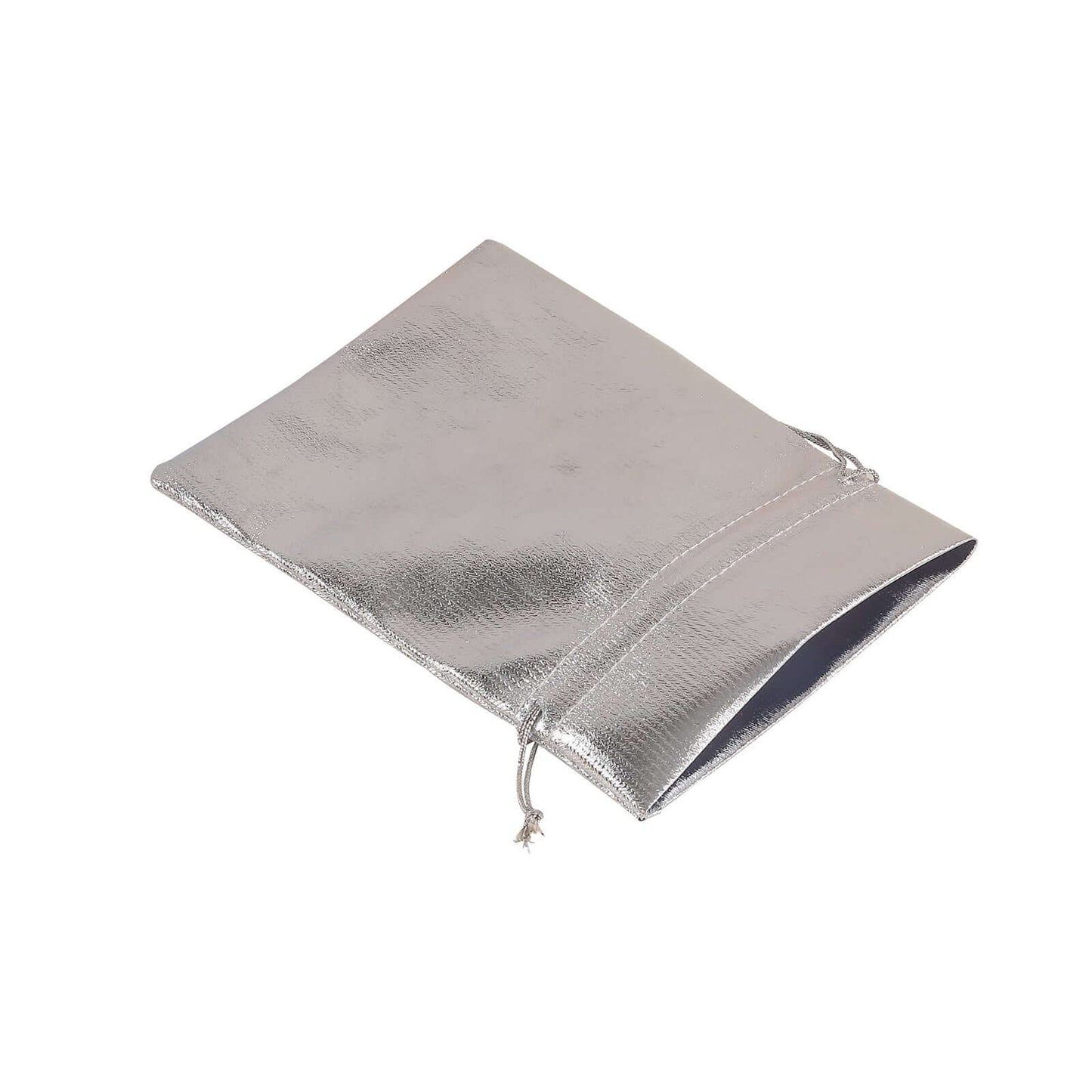 10 Pack Metallic Silver Lame Polyester 5"x7" Party Favor Gift Bags, Shiny Fabric Drawstring Candy Pouch