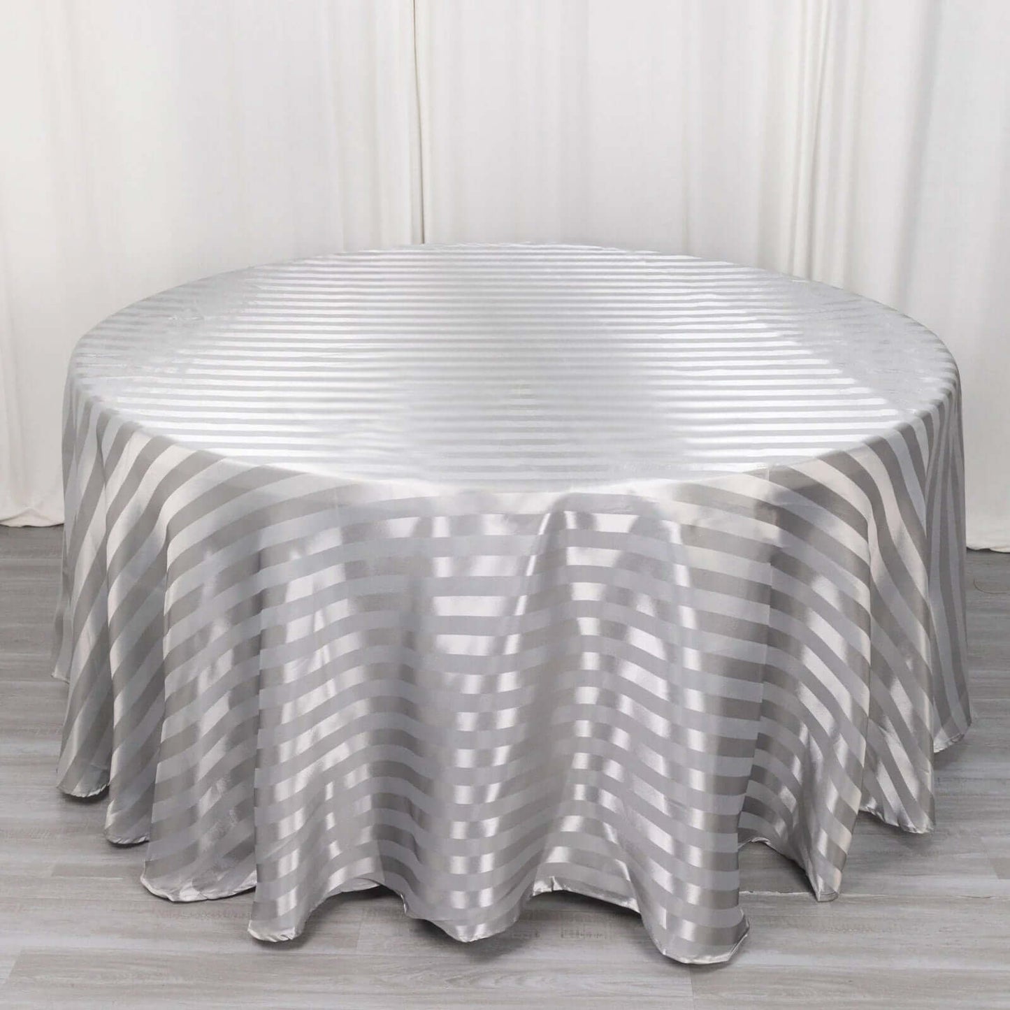 Satin Striped 120" Round Tablecloth Silver - Silky Smooth Seamless Table Cover