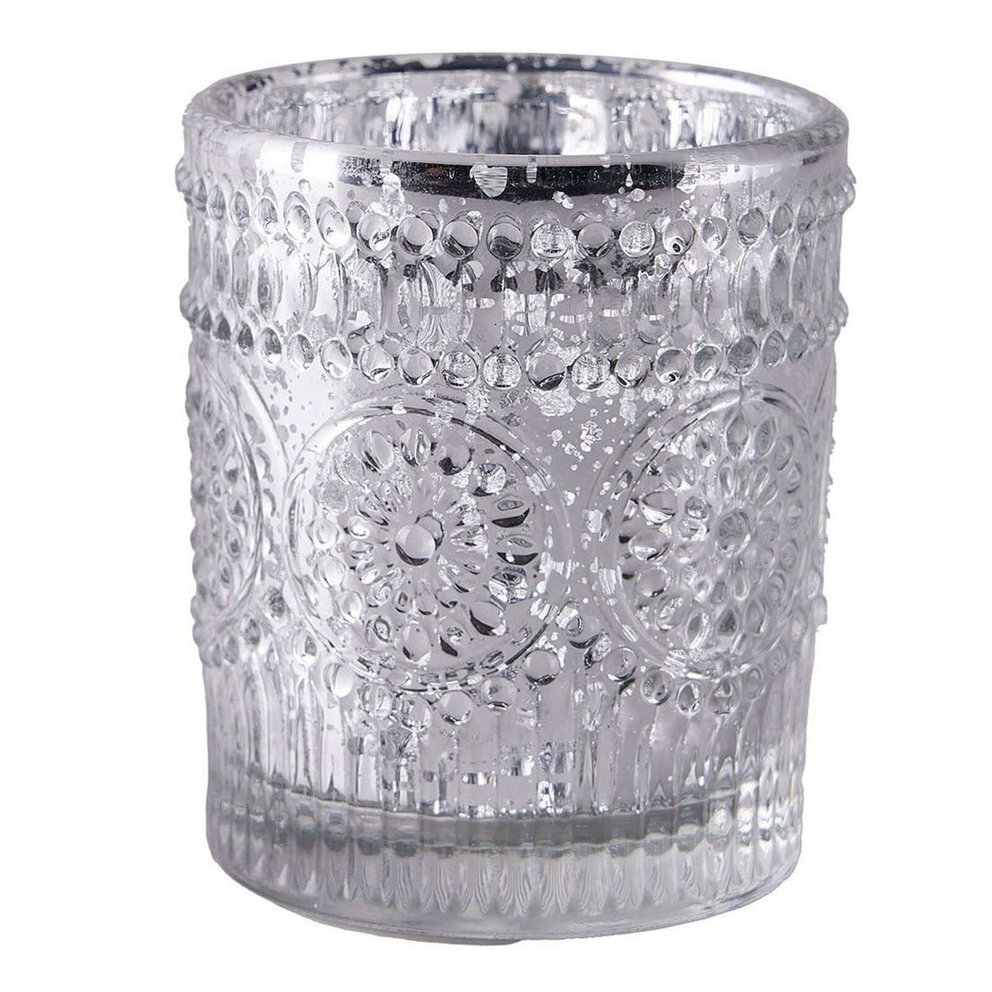 6-Pack Silver Glass Votive Tealight Holders - Stylish Primrose Design for Weddings & DÃ©cor