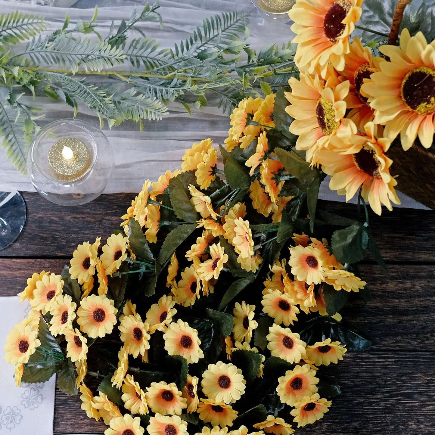 22" Artificial Hanging Vine Sunflower Bush, Draping Bouquet Garland