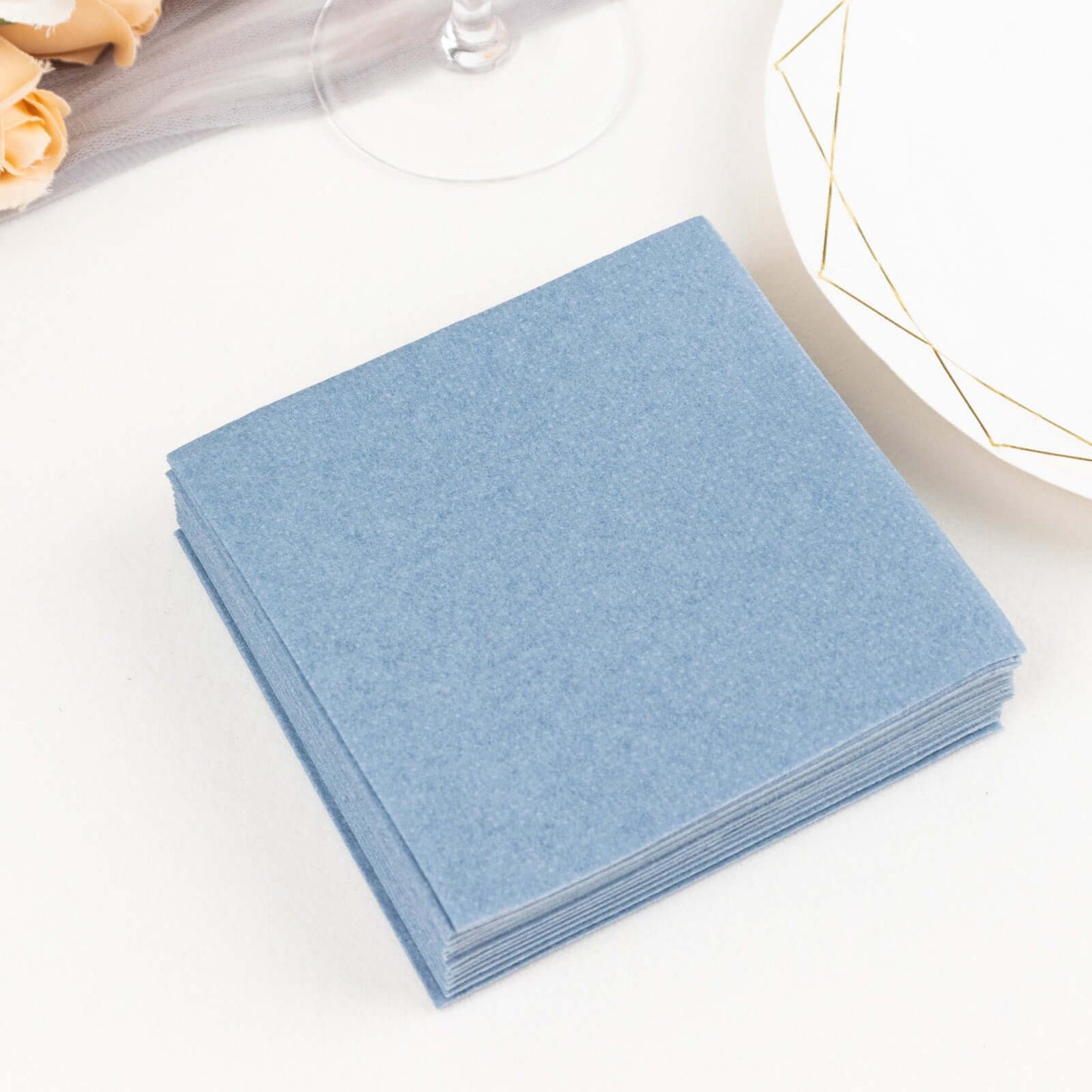 20 Pack Linen-Like Paper 5"x5" Napkins Dusty Blue - Highly Absorbent Airlaid Napkins