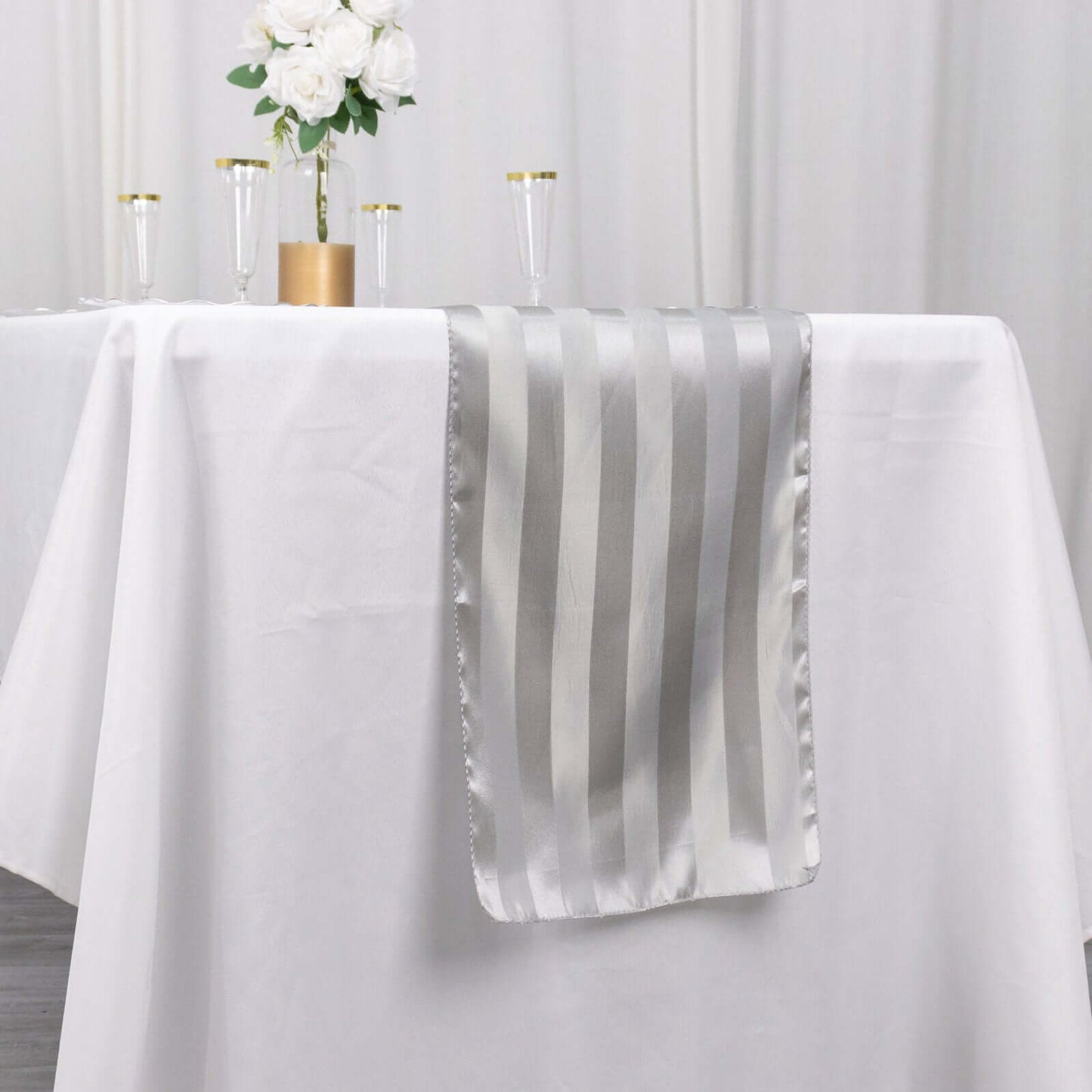 Satin 12"x108" Table Runner Silver Stripe - Stripe Table Decor
