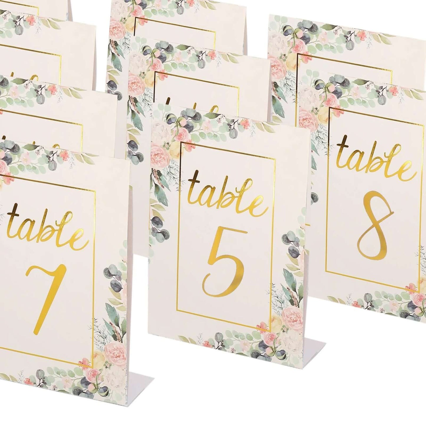 25-Pack Paper Wedding Table Numbers 1-25 White Peony Flower Design - Free Standing Double Sided Table Signs with Glam Gold Foil Numbers 7"