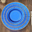 25-Pack Paper 8" Round Dessert Plates in Royal Blue Sunray Design with Gold Rim - Disposable Heavy Duty 350GSM Appetizer Salad Plates
