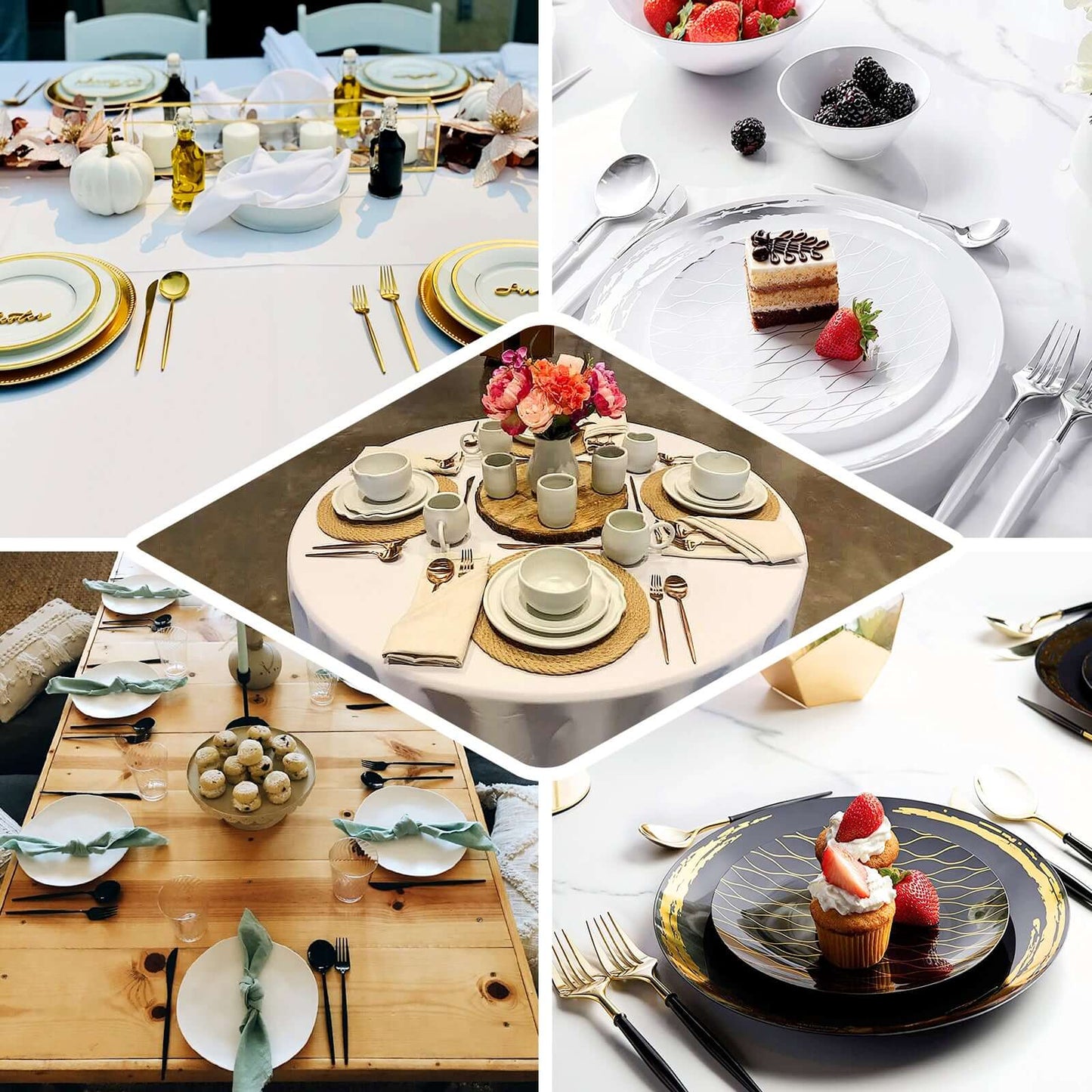 24-Pack Plastic Fork and Spoon Set Gold/Ivory - Heavy Duty Disposable Modern Utensils 6"