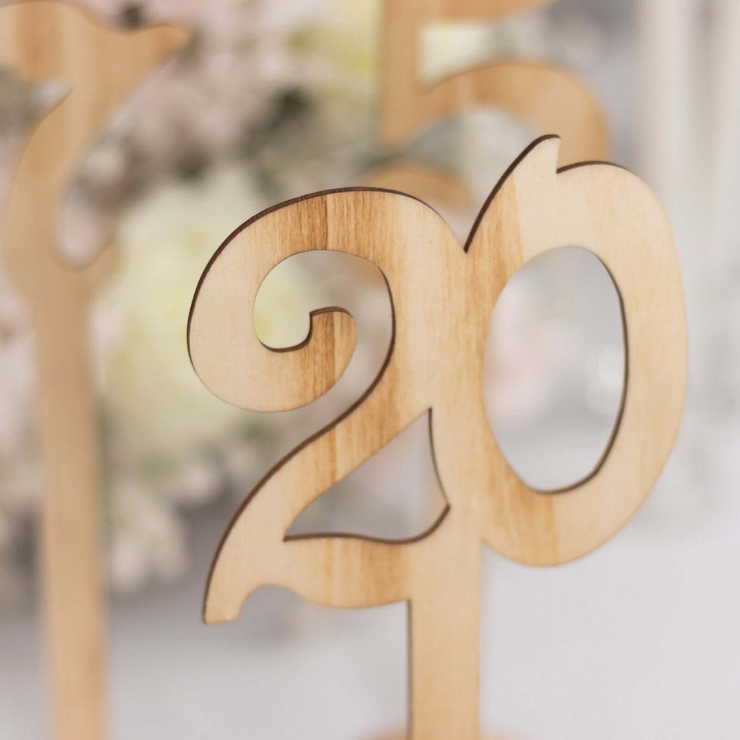 Set of 20 Wooden Wedding Table Numbers Natural 1-20 with Round Holder Base - Rustic Table Signs for Receptions 11" Tall