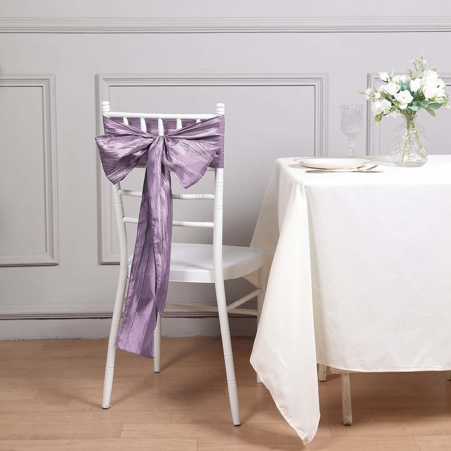 5 Pack Taffeta 6"x106" Chair Sashes Violet Amethyst Accordion Crinkle Texture - Stylish Decor for Weddings & Gatherings