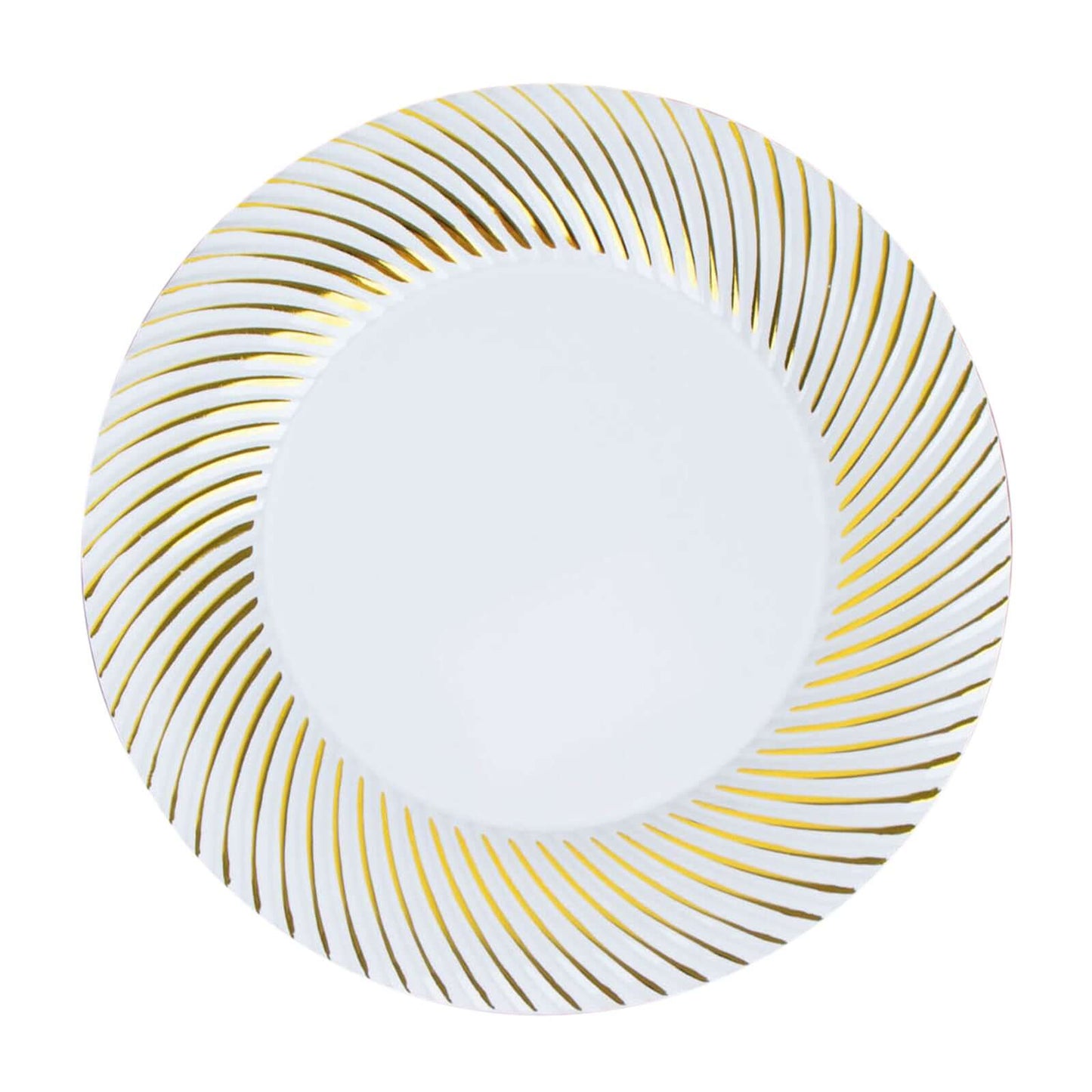10-Pack Plastic 9" Round Dinner Plates White with Gold Swirl Rim - Disposable Party Plates